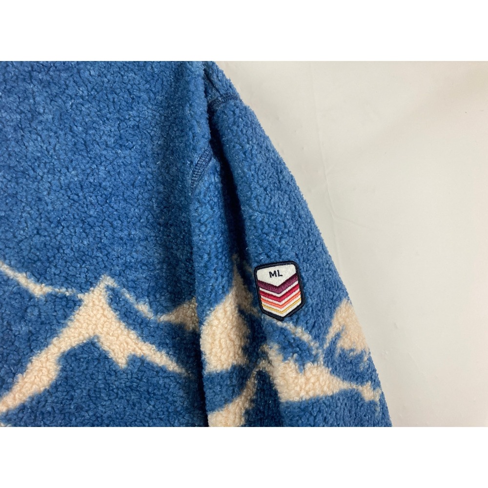 Marine Layer Sherpa Fleece Mens XL Blue Mountain Scene Sweater Nature Ski Cabin - Picture 4 of 9